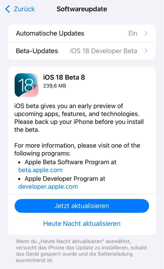 西藏苹果手机维修分享苹果 iOS / iPadOS 18 开发者预览版 Beta 8 发布 